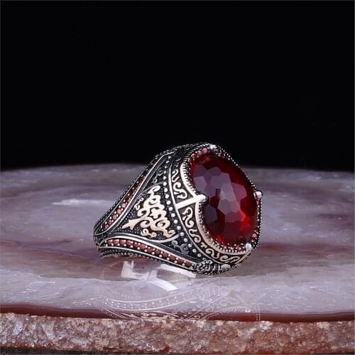 Red Zircon 925 Sterling 925 K Silver Men 'S Ring