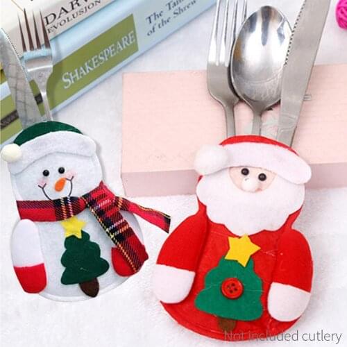 Knife and Fork Set Christmas Decoration Cutlery Set 2019 Cloth Colour Cover Art Decor Santa Claus Party