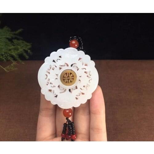 Hetian jade white jade butterfly love flower pendant 2714