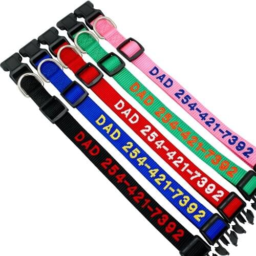 Custom Dog Collar Personalized Embroidery Cat Puppy Collar Nylon Pet Collars Engrave DIY Phone Name ID For Small Big Large Dog