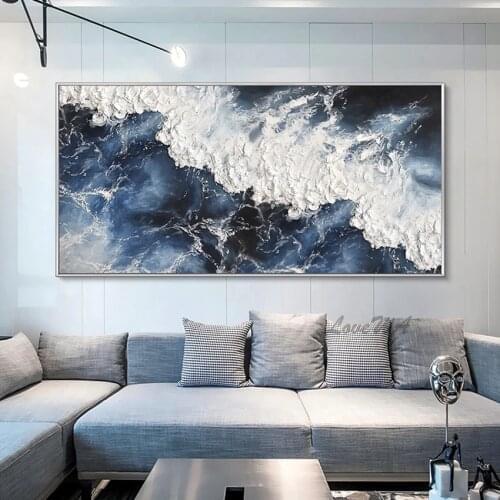 Palette Knife Texture Acrylic Canvas Art Hand Painted Abstract Sea Wave Oil Painting Unframed Wall Hangings Art Showpieces