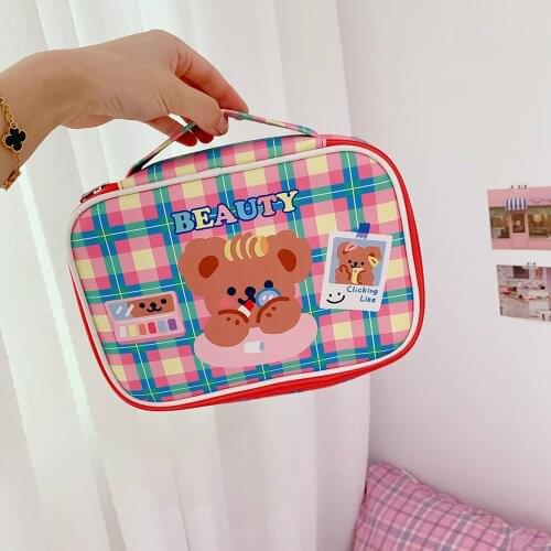 Japanese Cartoon Bear School Large Capacity Pencil Bag Creative Canvas Pencil Stationery Makeups Brush Storage Bag Big Pecilcase