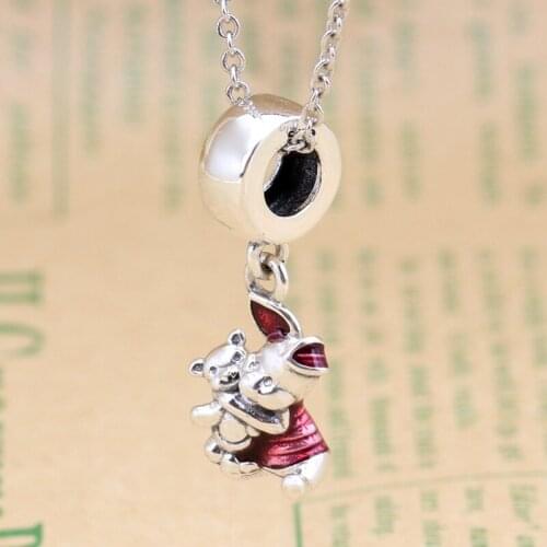 S925 Sterling Silver Pendant Bear Winnie Piggy Pigger String Creative Bracelet Charms Diy