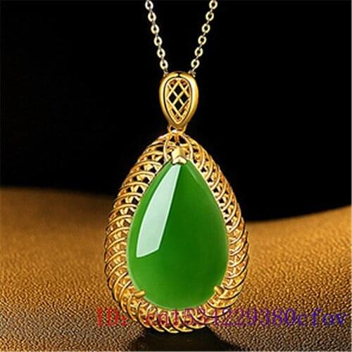 Jade Water drop Pendant Natural Jewelry 925 Silver Necklace Women Agate Chalcedony Gemstone Amulet Fashion Gifts Charm Chinese