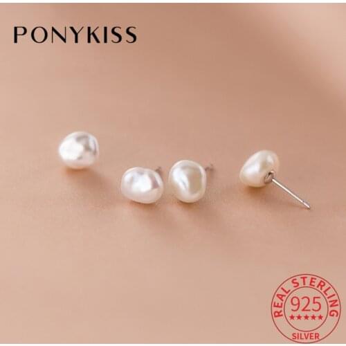 PONYKISS Trendy 925 Sterling Silver Natural Baroque Pearl irregular Stud Earrings Women Party Fine Jewelry Minimlist Accessory