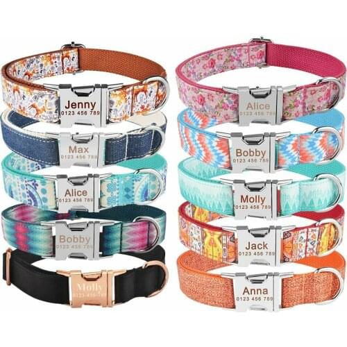 AiruiDog Dog Collar Adjustable Personalized Durable Nylon Free Engraved ID Name Boy Girl Collar Perro Chihuahua