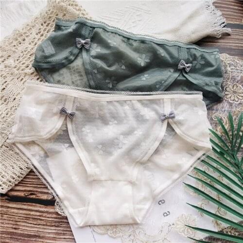 French Retro Cotton Underwear Sexy Lace Panties Low Waist Seamless Ice Underpants Female Comfort Bow Briefs Sexy Lingerie