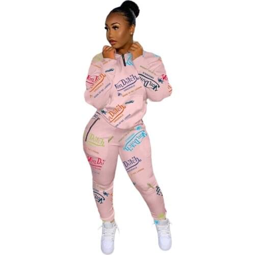 Stand Collar Sweatshirt Letter Print Streetwear Two 2 Piece Set Women Outfits Ladies Tracksuits Female Oversized Hoodies Pants
