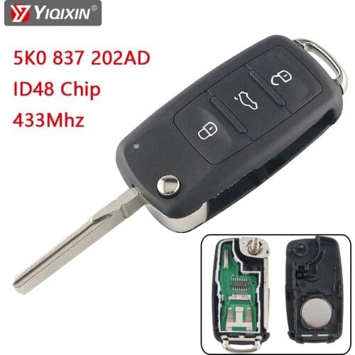 YIQIXIN 5K0837202AD For VW/Volkswagen Caddy Golf Polo Tiguan Jetta Passat Touran Touareg Remote Car Key Folding 434Mhz ID48 Chip