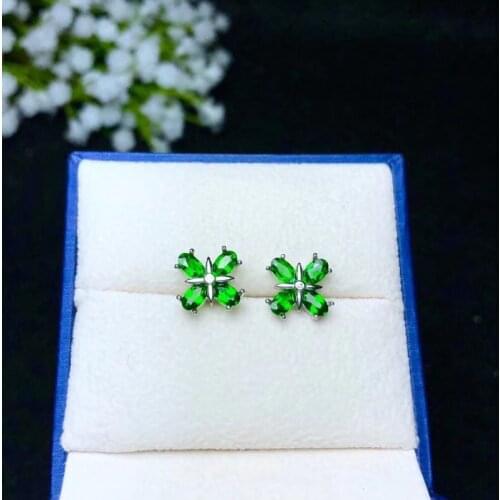 Super beautiful earrings, 925 silver inlay, simple and delicate, natural gems, diopside