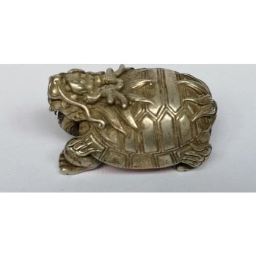 YIZHU CULTUER ART Old Collection China Tibet Silver Carving Dragon Turtle Statue Wonderful Decoration Gift
