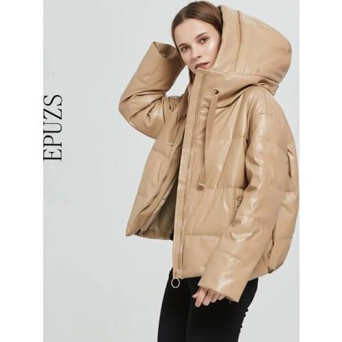 Winter jacket women tick wram PU leather parkas women coat Streetwear punk black hooded parkas korean winter coats 2020