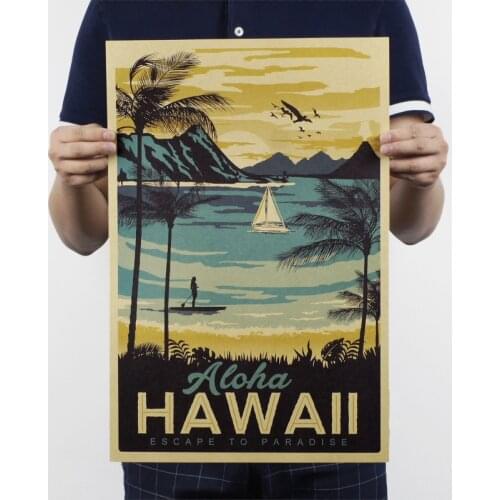 1PCs Aloha Hawaii City Famous Tourist Landscape Painting Kraft Paper Bar Poster Vintage Decorative Painting Wall Poster Sticker