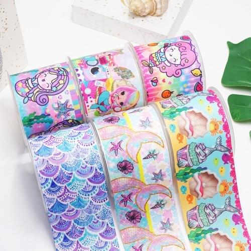 10 Yards Mermaid Little Princess 2inch 50mm Grosgrain Ribbon For Hair Bows DIY Crafts Handmade Accessories 44075