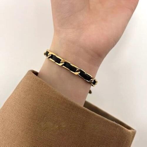 Trendy Leather Chain Bracelet Jewelry Stainless Steel Metal Statement Bracelet for Women Gift 2021 New