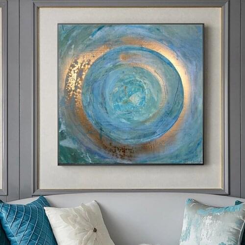 Abstract Blue Gold Canvas Painting Modern Posters and Prints Cuadros Wall Art Pictures for Living Room Home Decoration Unframed