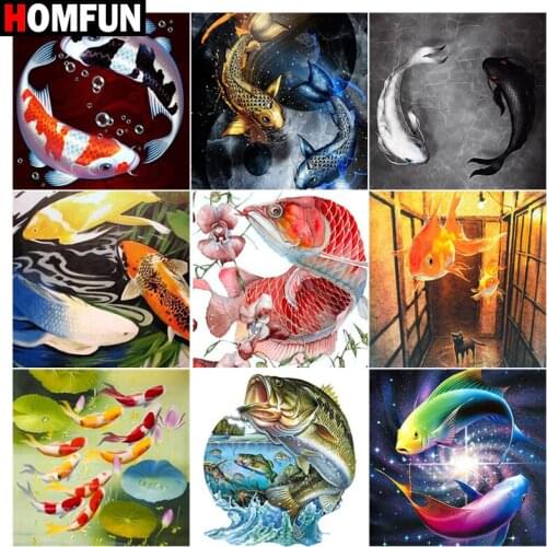 HOMFUN Diy 5d Diamond Painting "Fish water carp" Cross Stitch Square Round Diamond Embroidery Handwork Rhinestone Art