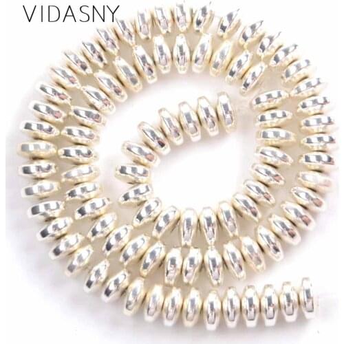 130pcs 6x3mm Silver Plated Hematite Rondelle Beads For Jewelry Making Natural Stone Spacer Loose Beads Diy Bracelet Wholesale