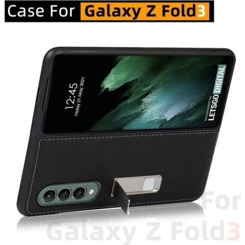 For Samsung Galaxy Z Fold3 Case, Leather Material, Galaxy Z Fold 3 Case Drop-Resistant Leather Bracket Protective Shell