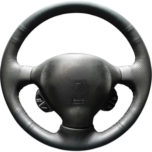 Black Artificial Leather Handsewing No-slip Car Steering Wheel Cover for Hyundai Santa Fe 2000 2001 2002 2003 2004 2005 2006