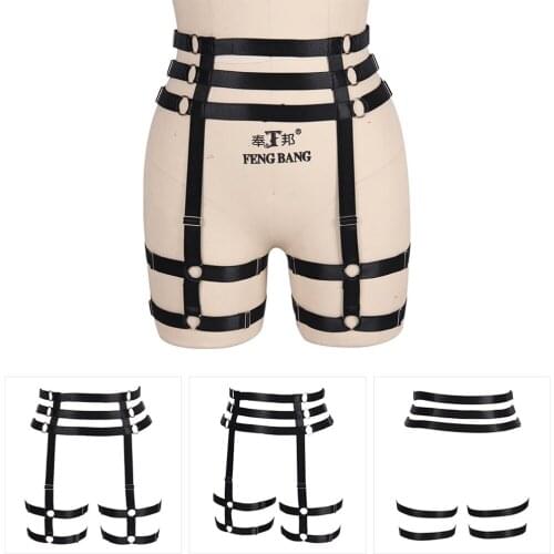 Red Punk Goth Stockings Garter Cage Bands Strappy Thigh Sexy Adjust Suspender Elastic Bandage Body Harness Lingerie Waist Size