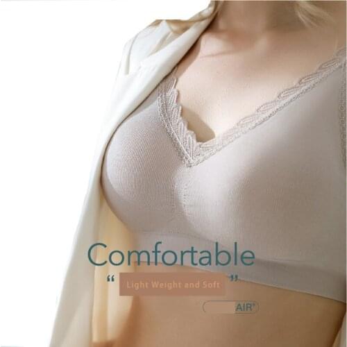 Women Girls Invisibles Comfort Seamless Lightly Lined V Neck Bralette Sexy Lace Camisole Bras Fine Modal Wireless Tank Top Sport