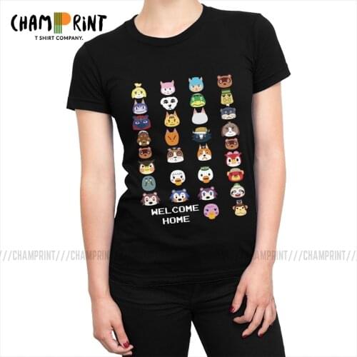 Welcome Home Women T Shirts Animal Crossing Video Games Tees Top Fashion T-shirt for Female Round Neck Streetwear Clothing