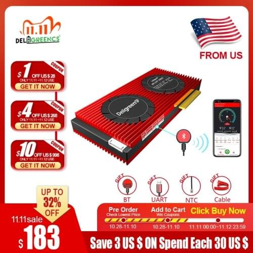 US Shipping 8S 24V Smart BMS 200A 250A 300A for Lithium LifePO4 Battery Pack UART Bluetooth App IOS Android Compatible