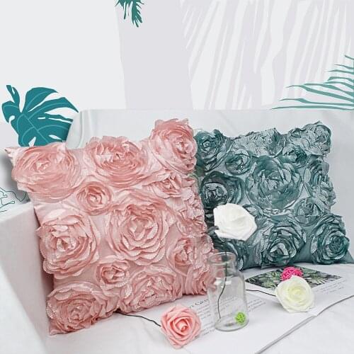 European Style 3D Roses Embroidered Cushion Cover Pillowcase Wedding Party Home Decorative Sofa Pillows Case