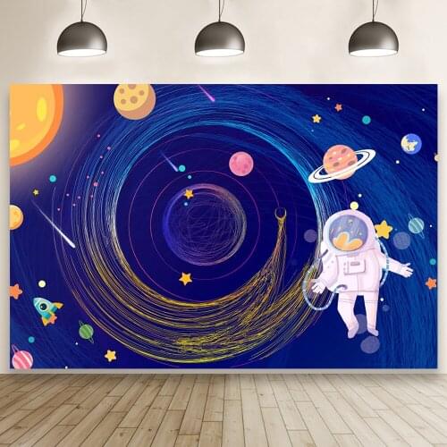 Blue Baby Shower Birthday Cartoon Starry Universe Astronaut Home Party Backgrounds Photography Backdrop For Photo Studio Custom