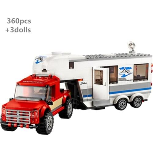City Pickup Trailer Truck Caravan Camping Car Building Blocks Classic Vehicle Model Kit Compatible With Bricks Kids Toys Gifts