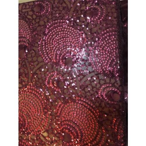 JRB-121 Wine color latest African lace fabrics 2017 high quality French net sequins embroidery lace tulle fabric has stretch