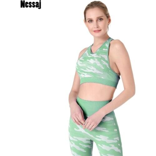 Nessaj Women Fitness Clothing Set Two Pieces Camo Tracksuit Backless Bra Elastic Skinny Gym Leggings Girl Sports Wear Slim Set