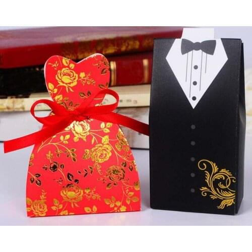 Red rose black suit dress candy chocolate gift box for wedding birthday tea party favor decoration Wh
