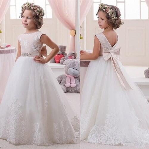 Flower Girl Dresses Princess Vintage Jewel Sash Lace Girl Birthday Party Christmas Princess Dresses Children Girl Party Dresses