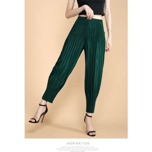 HOT SELLING Miyake Loose pleated casual radish bloomers all-match thin Harlan cropped feet pants IN STOCK
