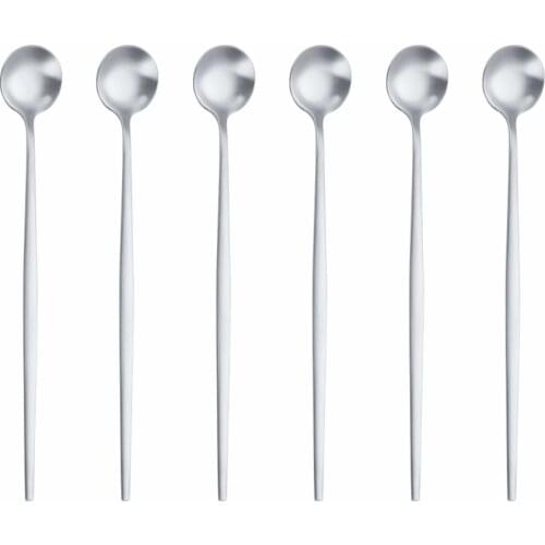 6Pcs Long Handled 304 Stainless Steel Coffee Ice Cream Spoon Dessert Tea Stirring Spoon for Picnic Kitchen Accessories Bar Tools
