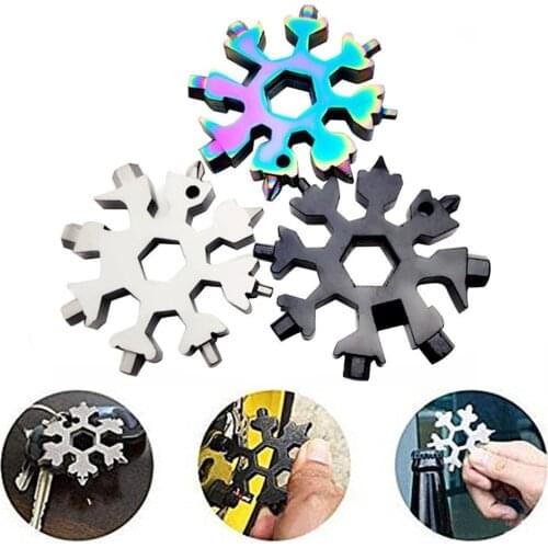 18 In 1 Snowflake Snow Wrench Tool Spanner Hex Wrench Multifunction Camping Outdoor Survive Tools Bottle Opener Screwdriver