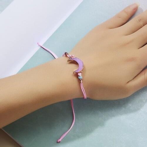 Moon Shape Hot Selling Hand Weaving Bracelet Make A Wish Natural Stone Adjustable Woven Paper Card Bracelet Gifts for Women