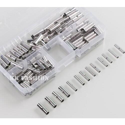 150pcs 22-10AWG Wire Ferrule Cable Uninsulated Crimp rolled Terminals Kit naked Butt Connectors 0.5-1.5mm2/1.5-2.5mm2/4.0-6.0mm2