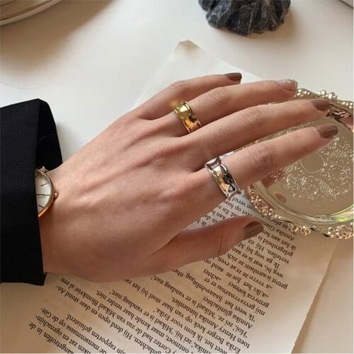 Irregular Concave Dainty Chunky Glod Color Adjustable Ring For Women Sipmle Korean Finger Jewelry Gifts SR2222