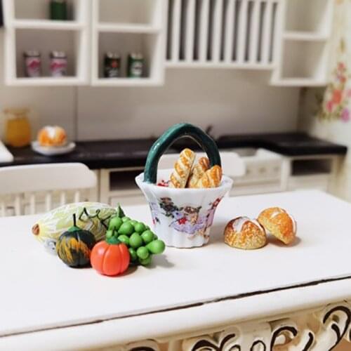 New Arrival 1/12 Dollhouse Miniature Accessories Mini Porcelain Fruits Basket Bread Basket Model Toys