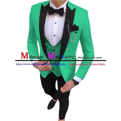 Peaked Lapel Slim Fit Men Suits For Wedding Tuxedos One Button Groomsmen Wear Blazer Suits 3 Pieces (Jacket+Pants+Vest) 2021