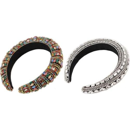 Baroque Boho Jewelry Headband Colorful Faux Crystal Rhinestone Padded Hair Hoop