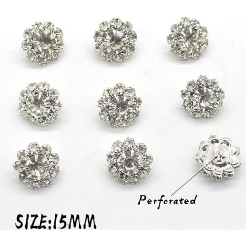 Wholesale Price 10Pcs/Lot 15mm Beautiful Rhinestone Silver Buttons Metal Handwork Festive Party Warm and Romantic Love Decor