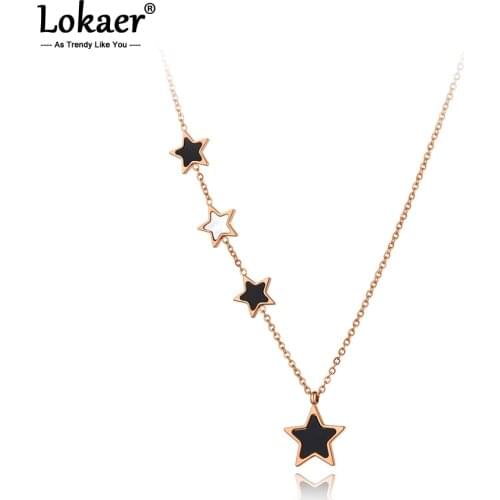 Lokaer Original Titanium Stainless Steel Black Acrylic Star Choker Necklaces For Women Trendy Charm Pendant Necklace N20186