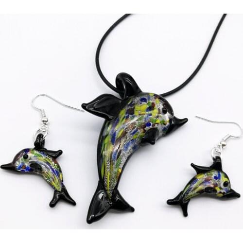 1Set Chinese Style Glass Murano NEW Trendy Creative DIY Black Love Dolphin Pendant Necklace For Women Animal Charm Jewelry Gift