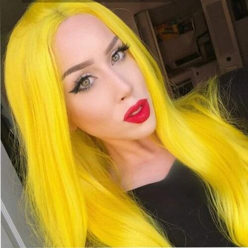 Fashion Cosplay Yellow Color Glueless Long Straight Hair 150% density Heat Resistant U Lace Wig Middle Part Wigs for Black Women