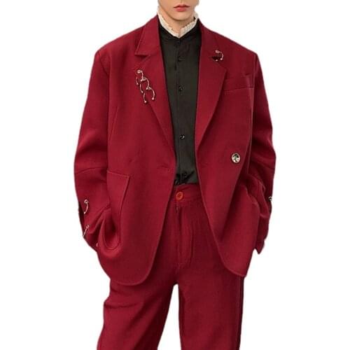 Iron Ring Blazers Men Streetwear Hip Hop Loose Casual Blazer Jacket Male Net Celebrities Vintage Fashion Suit Coat