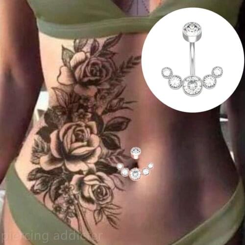 1Piece Surgical Steel Women Crystal Belly Button Piercing 14G Sexy Belly Ring Rose Gold Black Zircon Navel Piercing Bar Jewelry